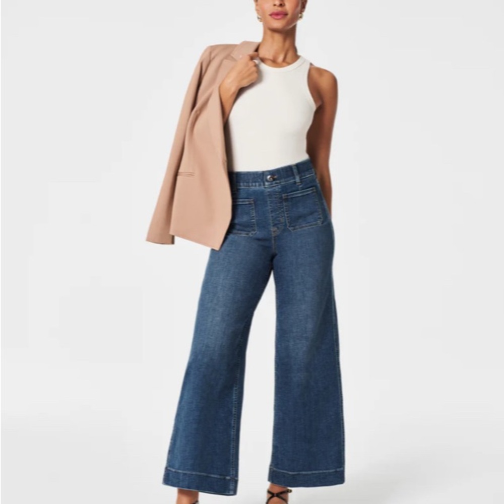 SPANXshape EveryWear Cropped Wide-Leg Cropped Jeans with patch pockets 1X